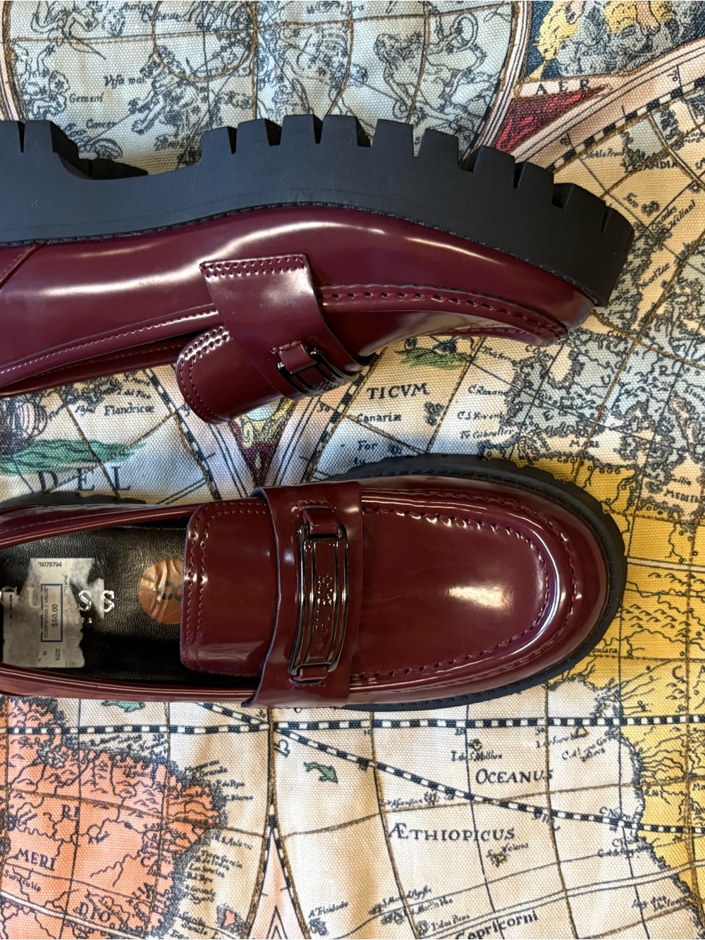 Guess Burgundy Penny Loafers with Lug Sole